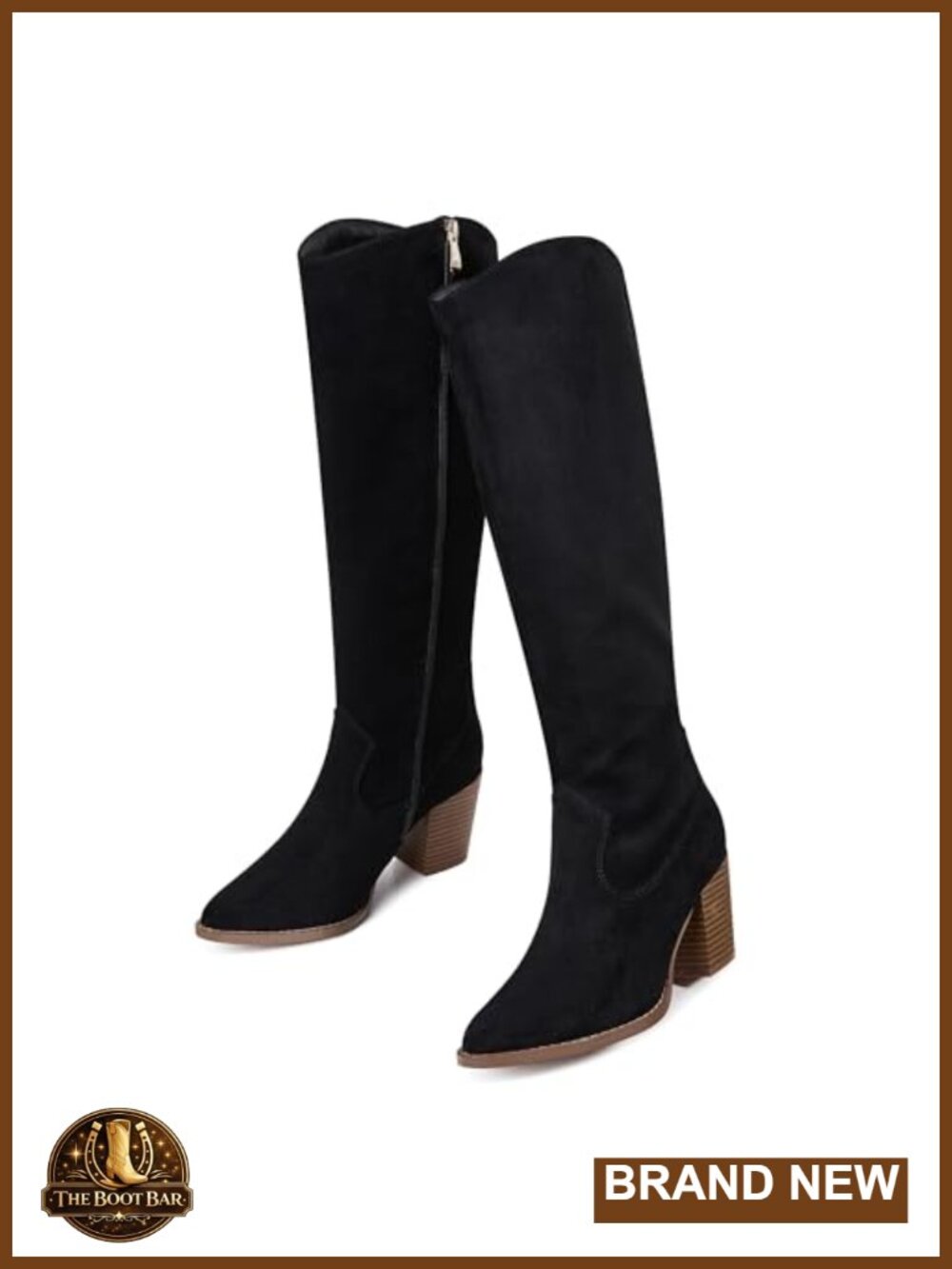 Knee High Suede Boots Chunky Heel Pointed Toe Side Zipper Women's Fall